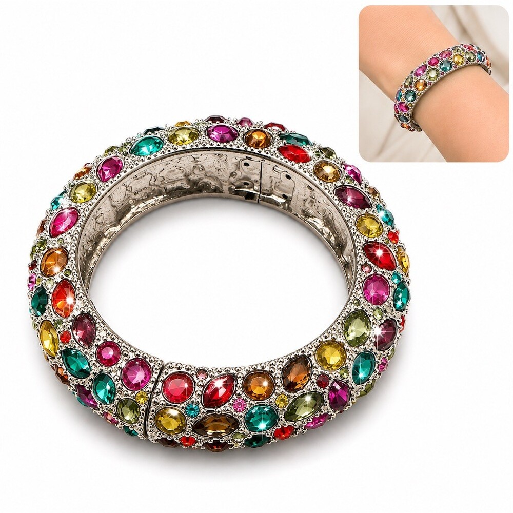 Nordstrom vintage inspired Bangle Bracelet Silver Multi Rhinestone statement